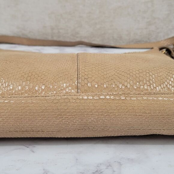 Margot Leather Snakeskin Snake Print Embossed Beige Crossbody Bag - Picture 7 of 16